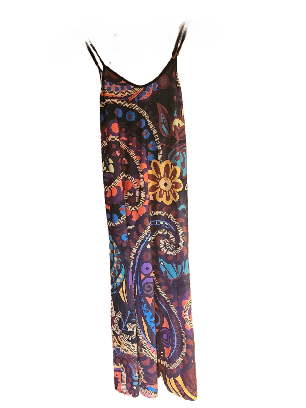 Boho Spiral Floral Maxi Slip Dress - Multicolor